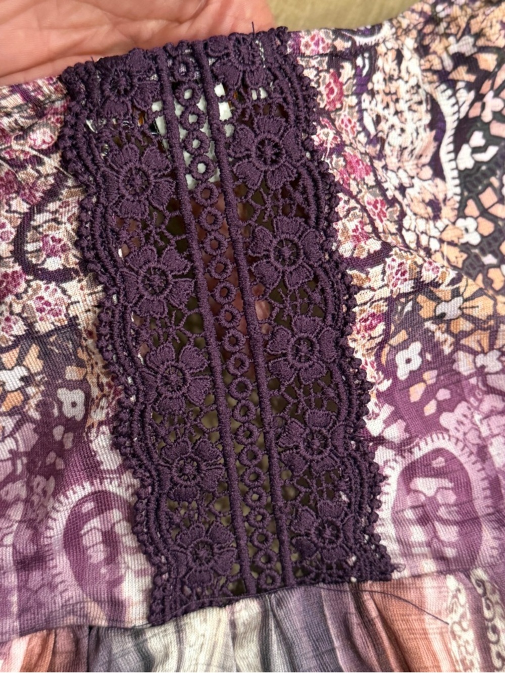 Unity World Fairy Tunic Top Womens L Purple Paisley Pleated Babydoll Hankerchief - Picture 4 of 9